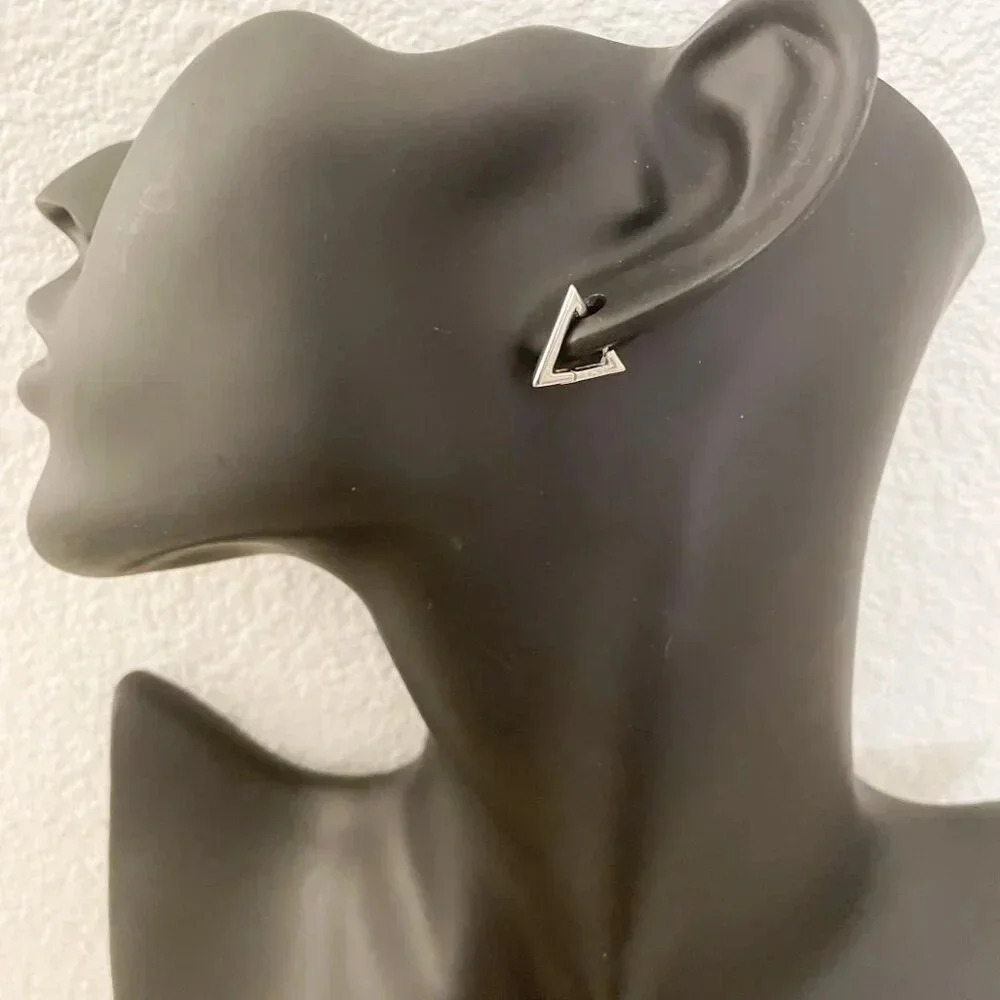 925 Sterling Silver Triangle Huggies Triangle Hoop Earrings Dainty Small Hoops - Picture 6 of 7
